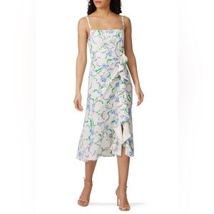 Prabal Gurung Floral Side Ruffle Dress White‎ Blue Florals Sleeveless size 10